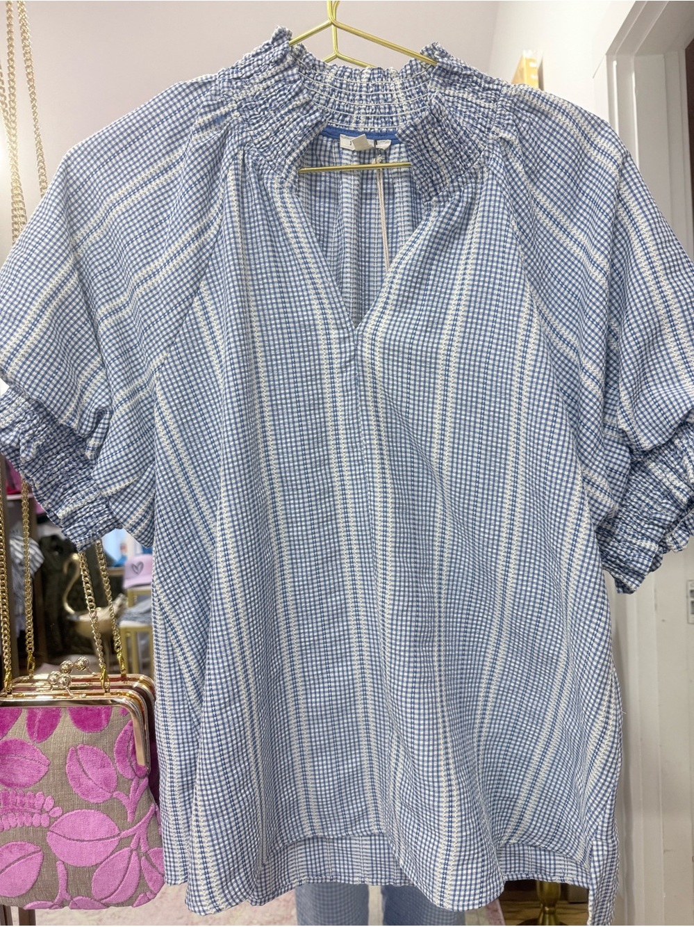 NWT JODIFL Blue Ruffle-Cuff V-Neck Blouse